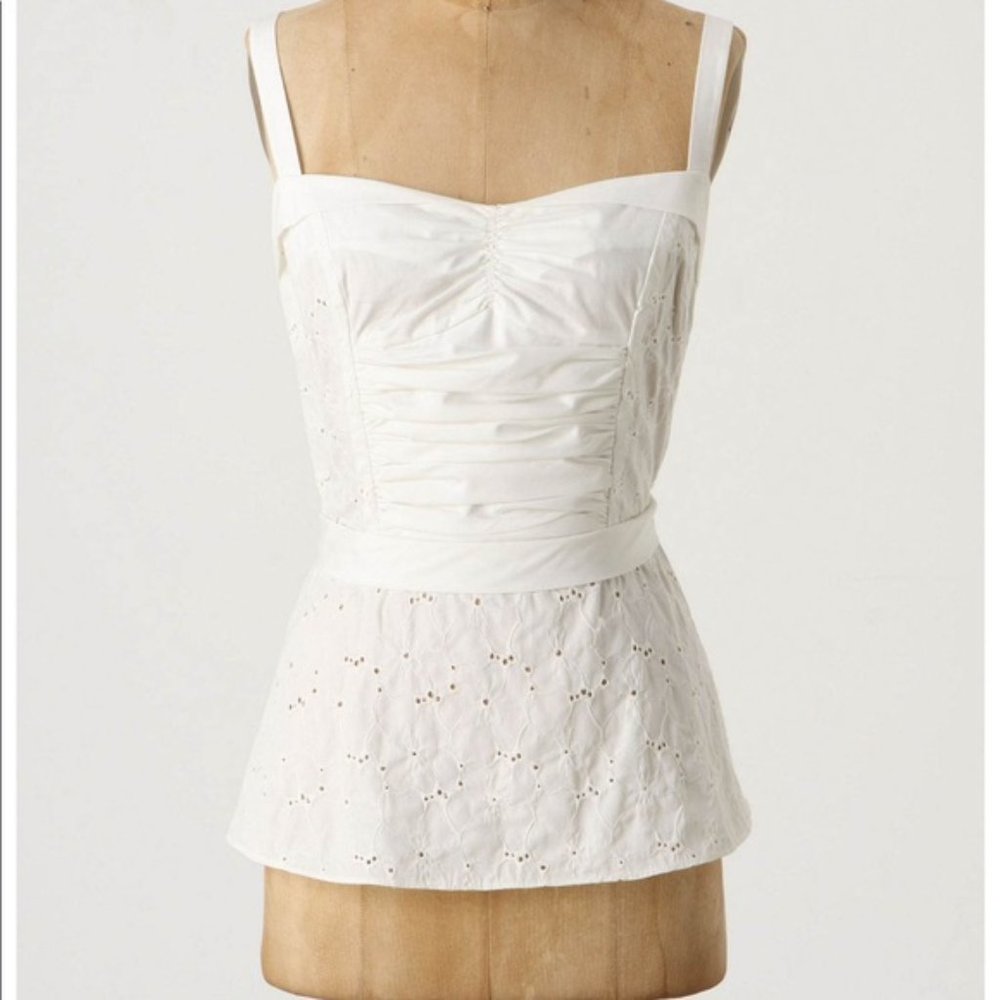 Anthropologie White Eyelet Peplum Tank Top